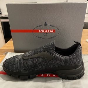 Prada Black/Grey Knitted Nylon Leather Slip On